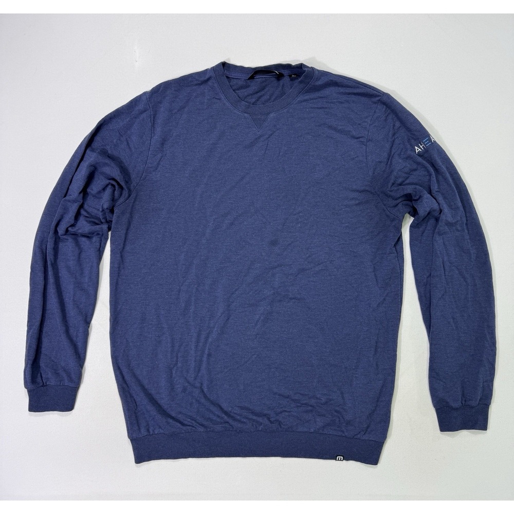 Travis Mathew Weekend Crew Men Large Blue Golf Pullover Sweater TM1MZ342 Logo